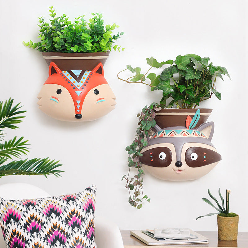 Indian Style Wall Mounted Plant Pot Wall Hanging Succulent Pots Cartoon Animal Shape Resin Indoor Flower Pots for Home Decor